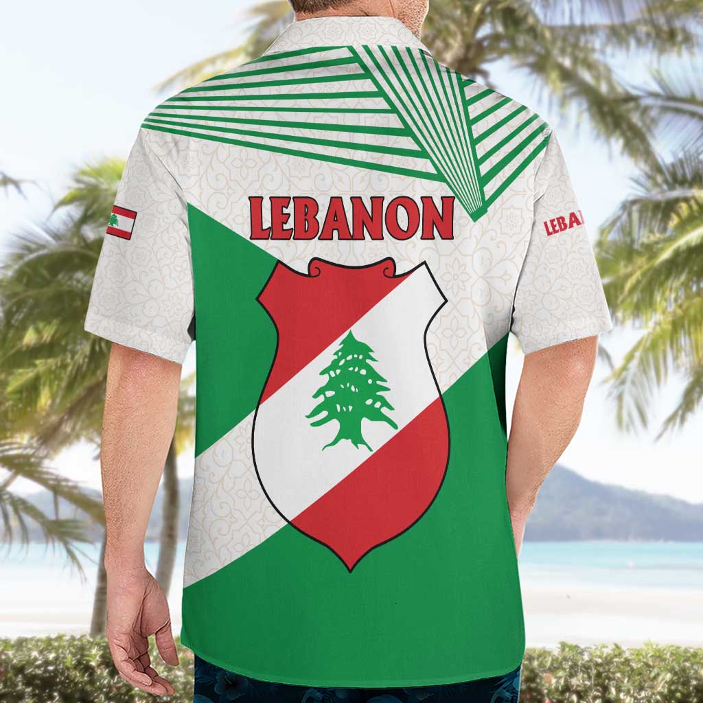 Lebanon Flag Shield Hawaiian Shirt with Cedar Emblem and National Colors