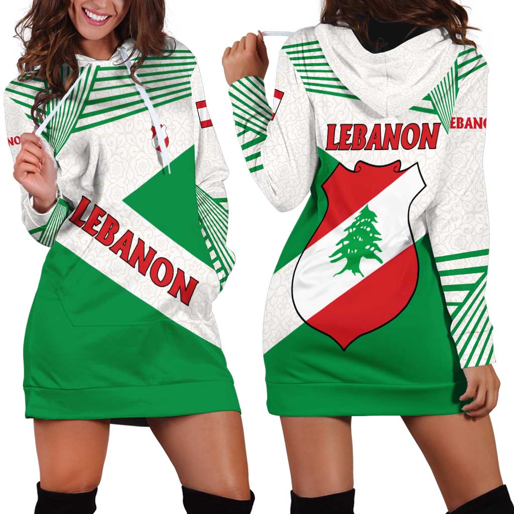 Lebanon Flag Shield Hoodie Dress with Cedar Emblem and National Colors