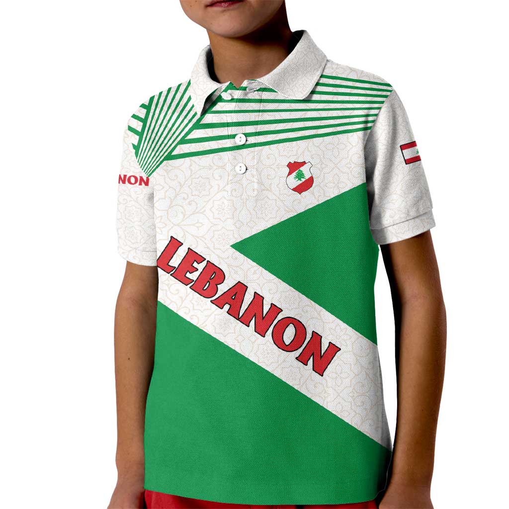 Lebanon Flag Shield Kid Polo Shirt with Cedar Emblem and National Colors