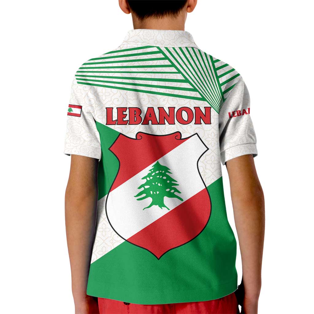 Lebanon Flag Shield Kid Polo Shirt with Cedar Emblem and National Colors