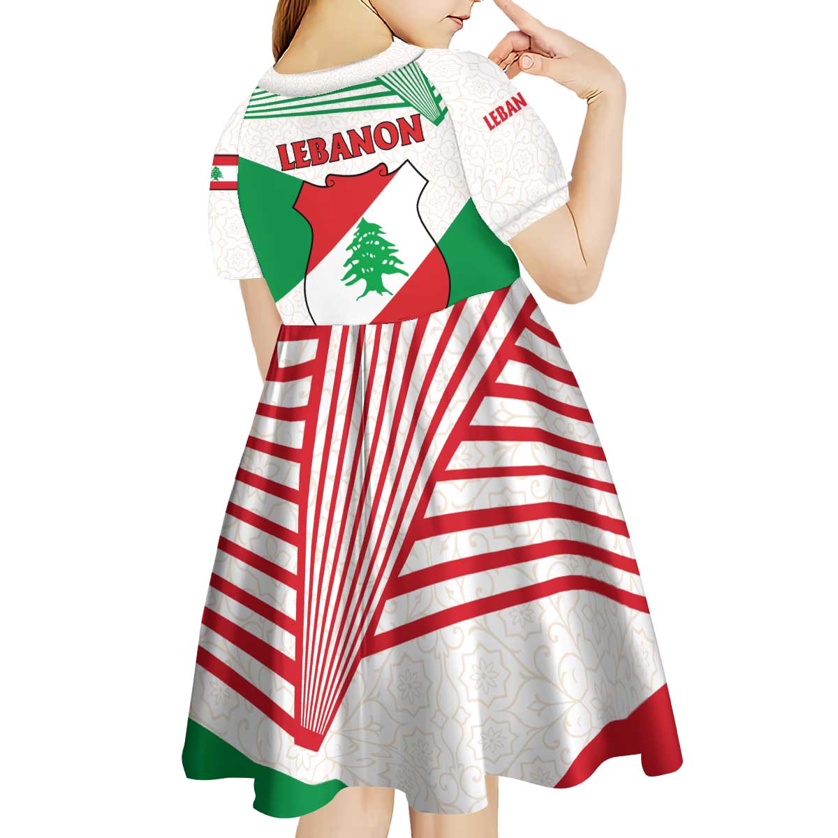 Lebanon Flag Shield Kid Short Sleeve Dress with Cedar Emblem and National Colors