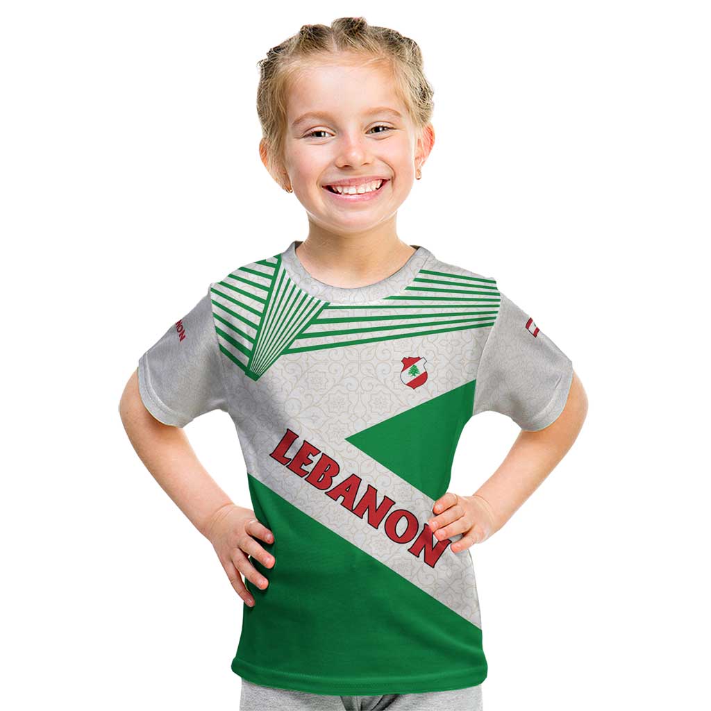 Lebanon Flag Shield Kid T Shirt with Cedar Emblem and National Colors