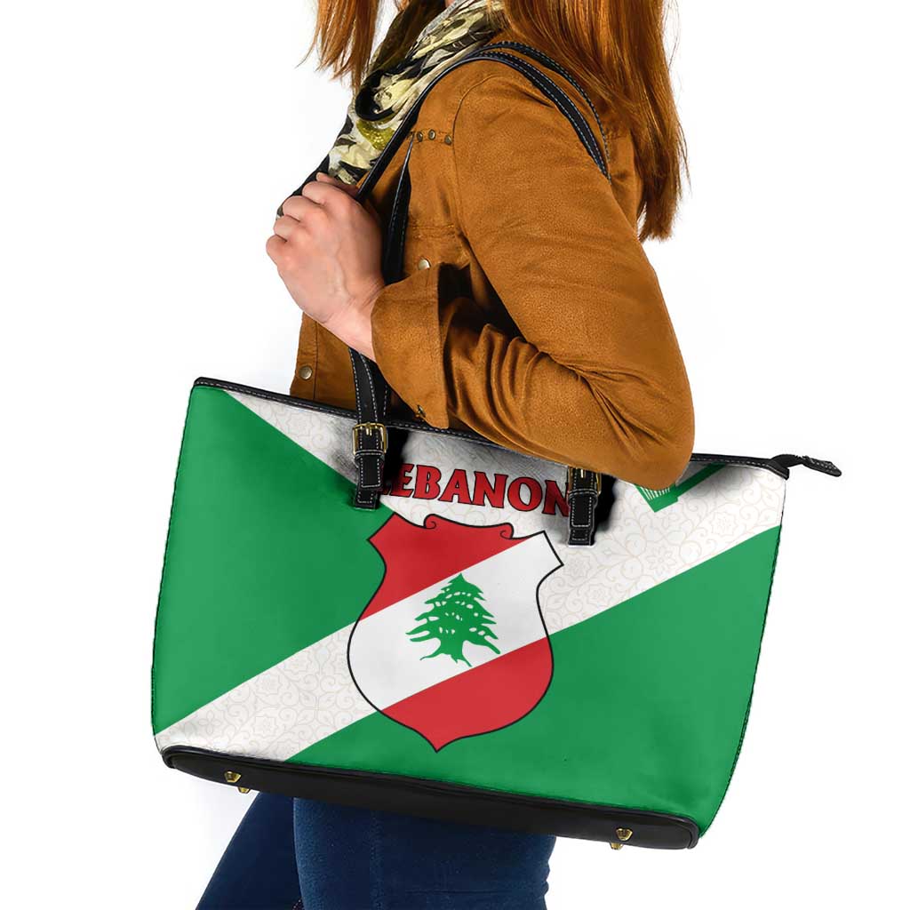 Lebanon Flag Shield Leather Tote Bag with Cedar Emblem and National Colors
