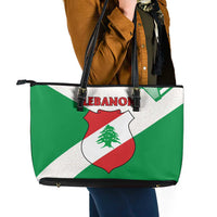 Lebanon Flag Shield Leather Tote Bag with Cedar Emblem and National Colors