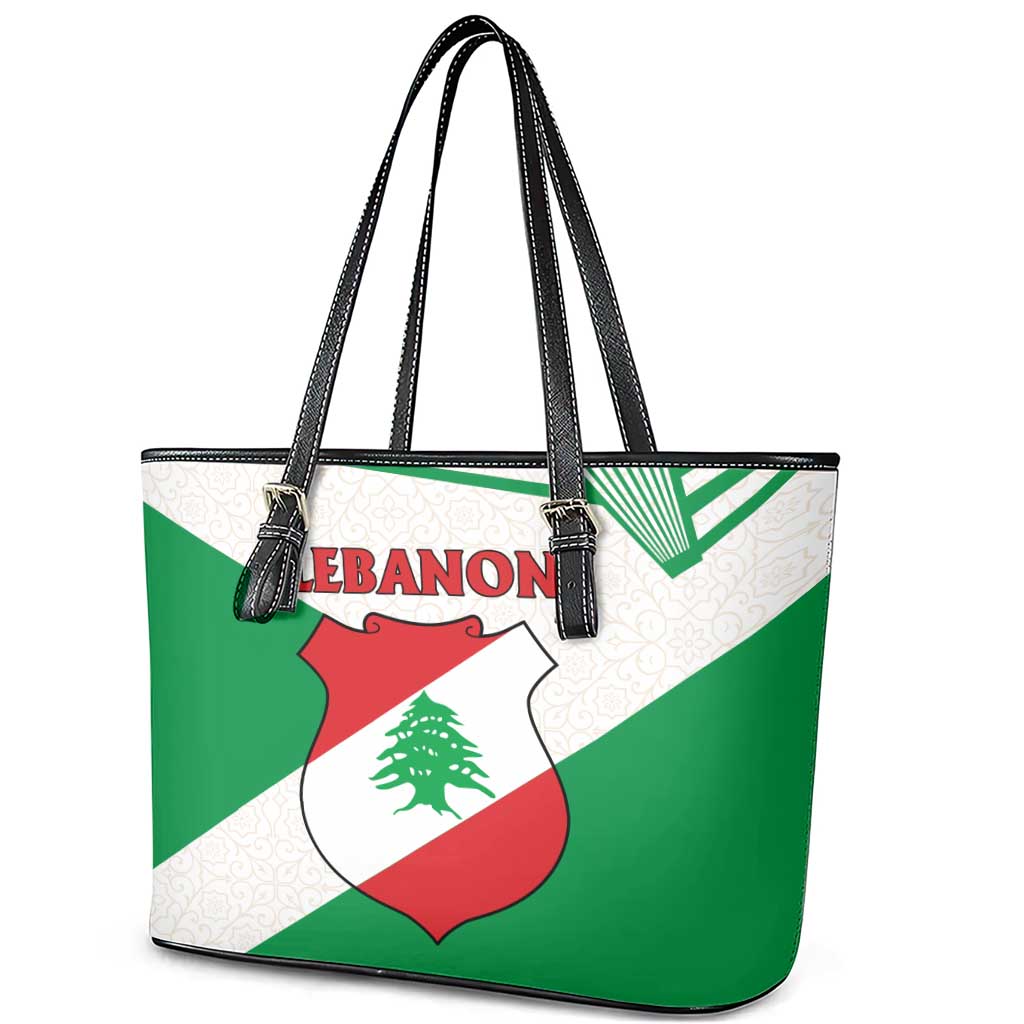 Lebanon Flag Shield Leather Tote Bag with Cedar Emblem and National Colors