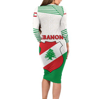Lebanon Flag Shield Long Sleeve Bodycon Dress with Cedar Emblem and National Colors