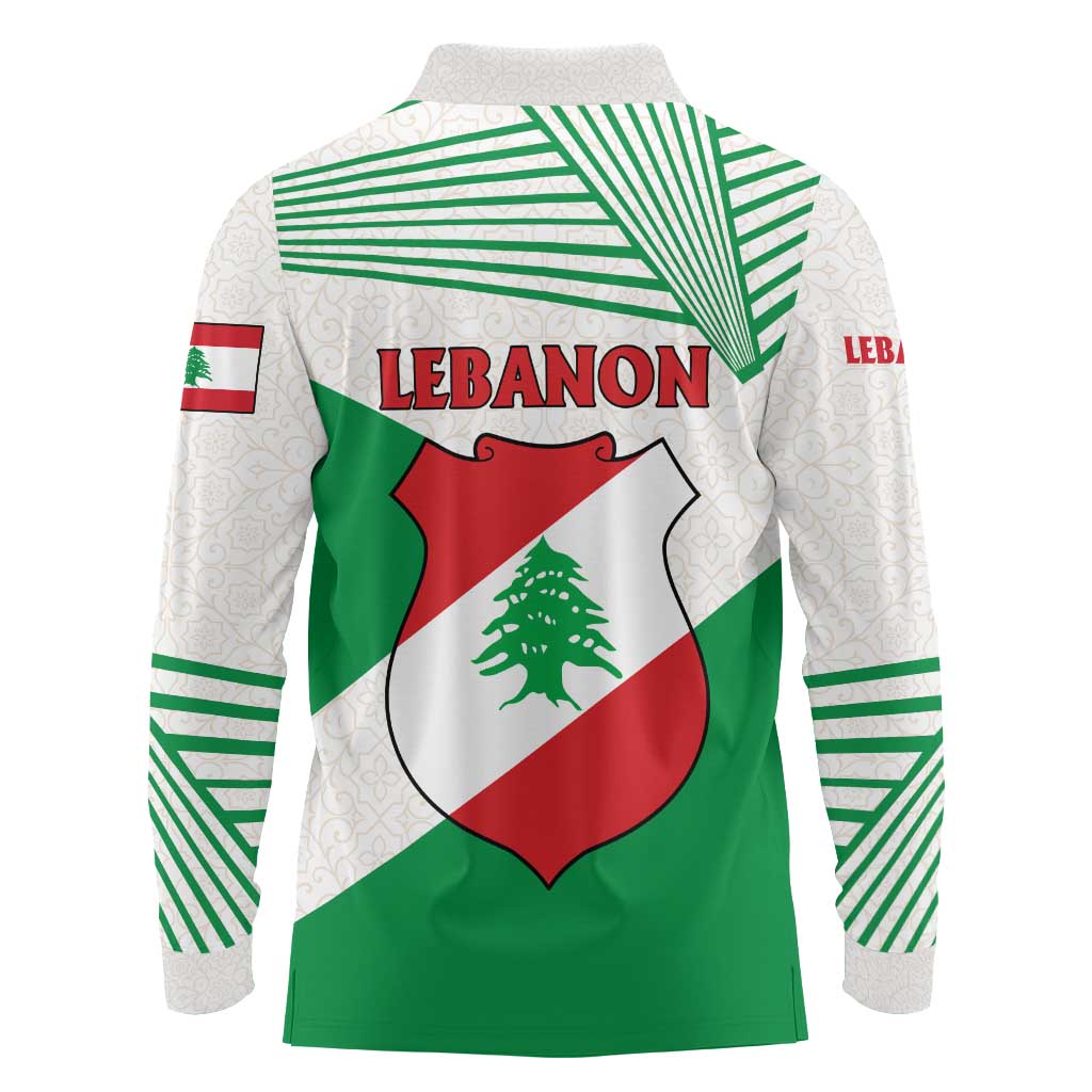Lebanon Flag Shield Long Sleeve Polo Shirt with Cedar Emblem and National Colors