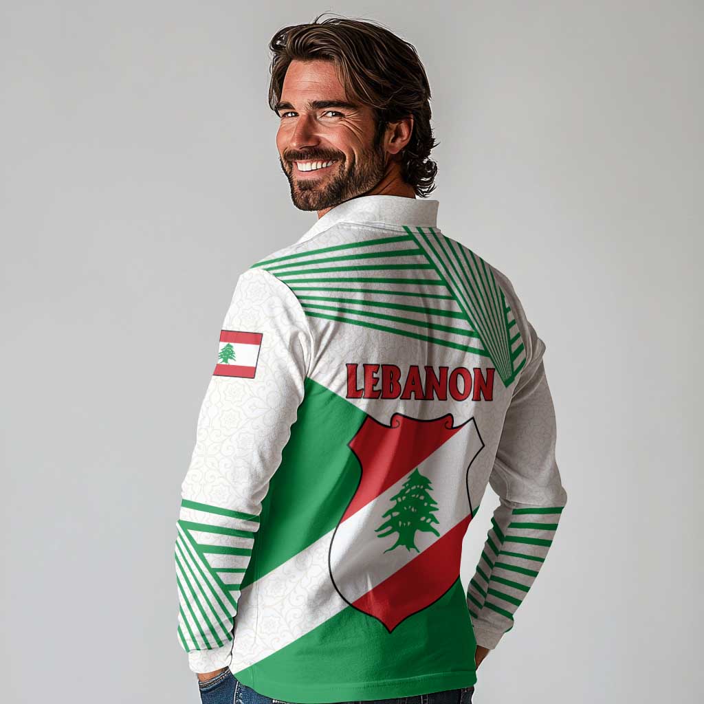 Lebanon Flag Shield Long Sleeve Polo Shirt with Cedar Emblem and National Colors