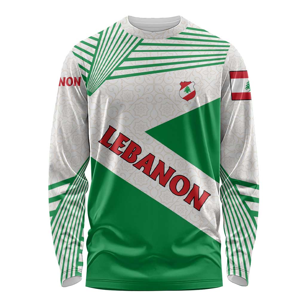 Lebanon Flag Shield Long Sleeve Shirt with Cedar Emblem and National Colors