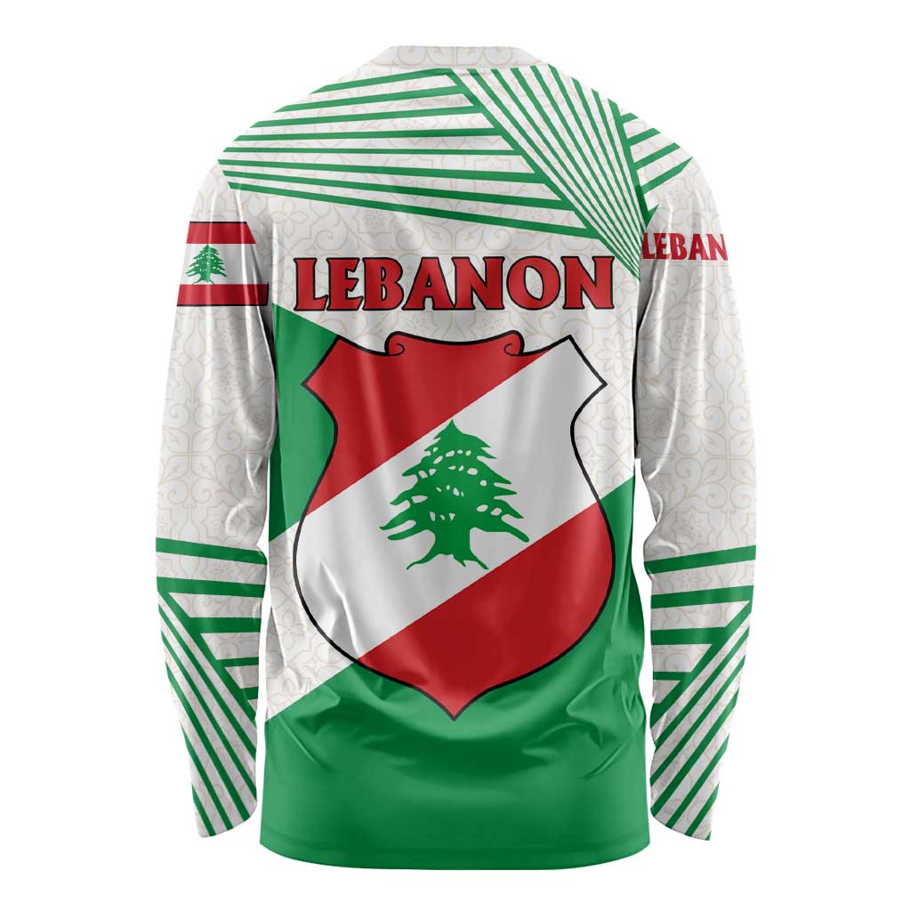 Lebanon Flag Shield Long Sleeve Shirt with Cedar Emblem and National Colors
