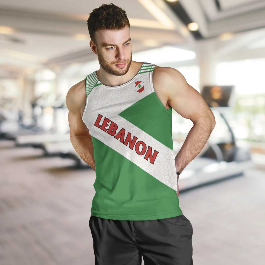 Lebanon Flag Shield Men Tank Top with Cedar Emblem and National Colors