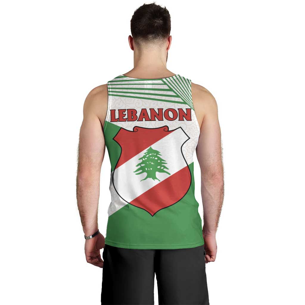 Lebanon Flag Shield Men Tank Top with Cedar Emblem and National Colors