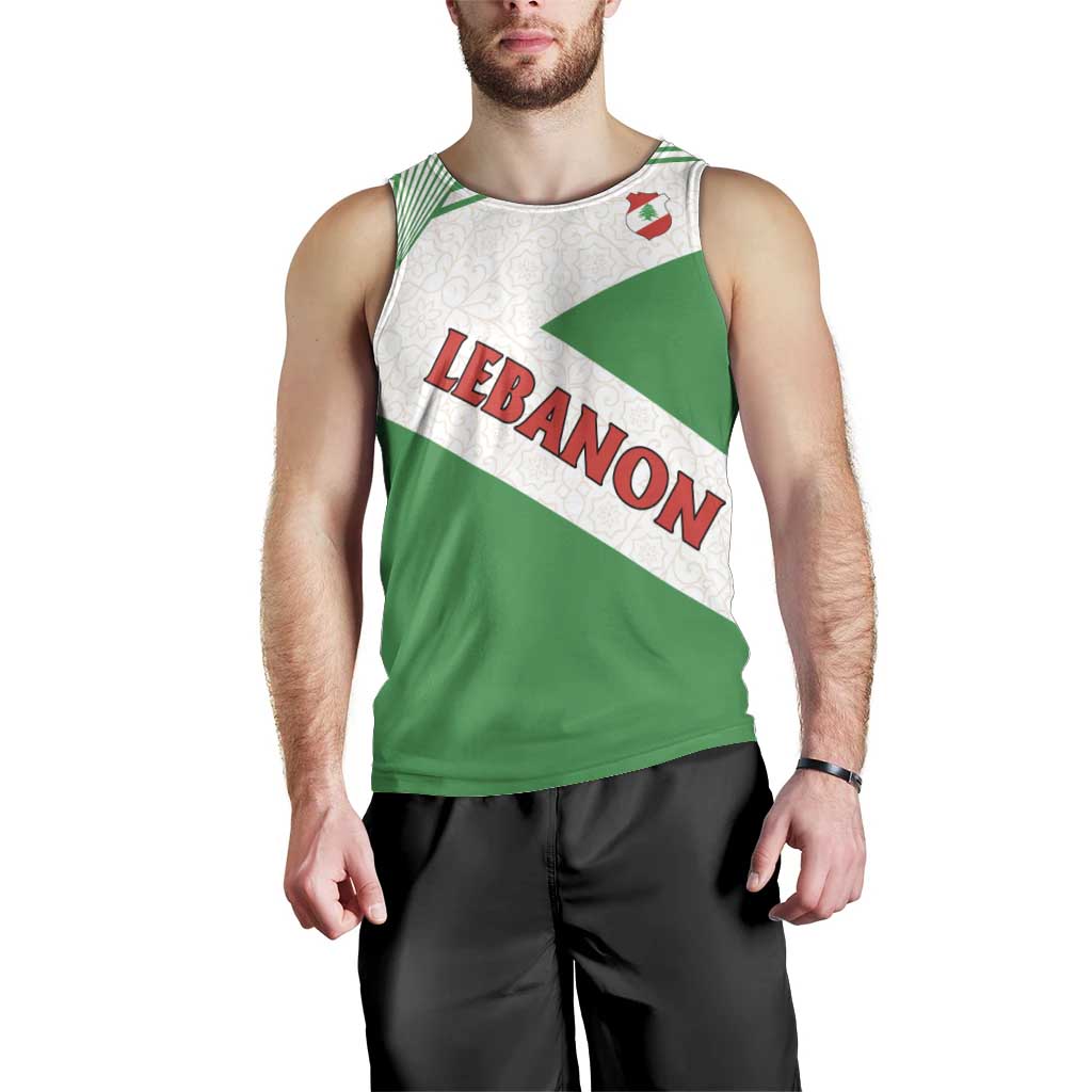 Lebanon Flag Shield Men Tank Top with Cedar Emblem and National Colors