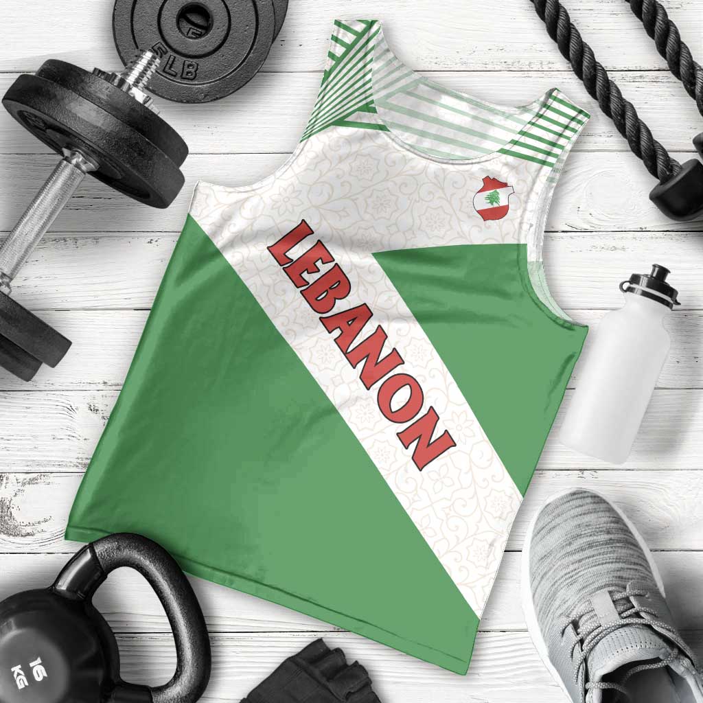 Lebanon Flag Shield Men Tank Top with Cedar Emblem and National Colors