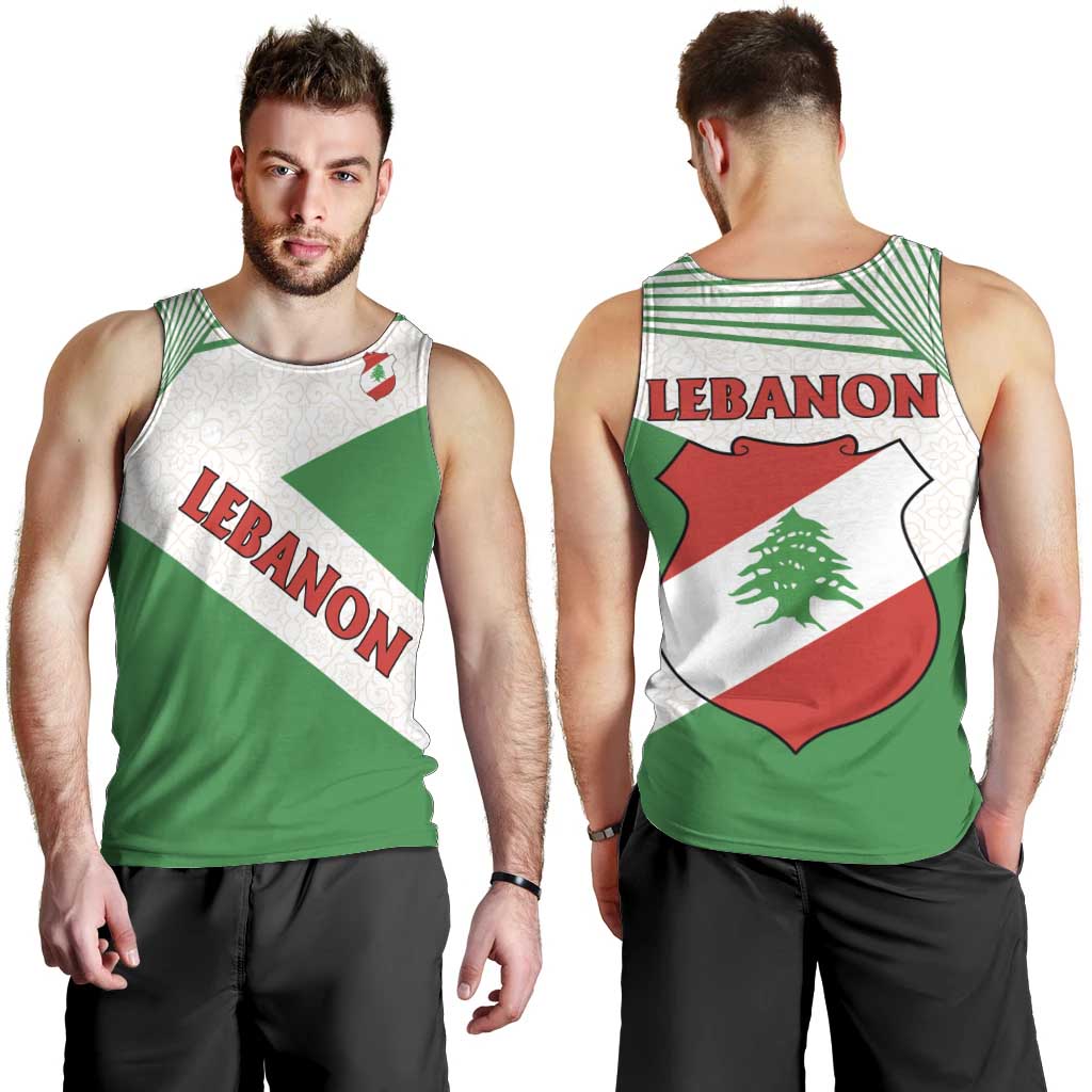 Lebanon Flag Shield Men Tank Top with Cedar Emblem and National Colors