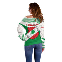 Lebanon Flag Shield Off Shoulder Sweater with Cedar Emblem and National Colors
