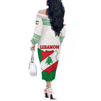Lebanon Flag Shield Off The Shoulder Long Sleeve Dress with Cedar Emblem and National Colors