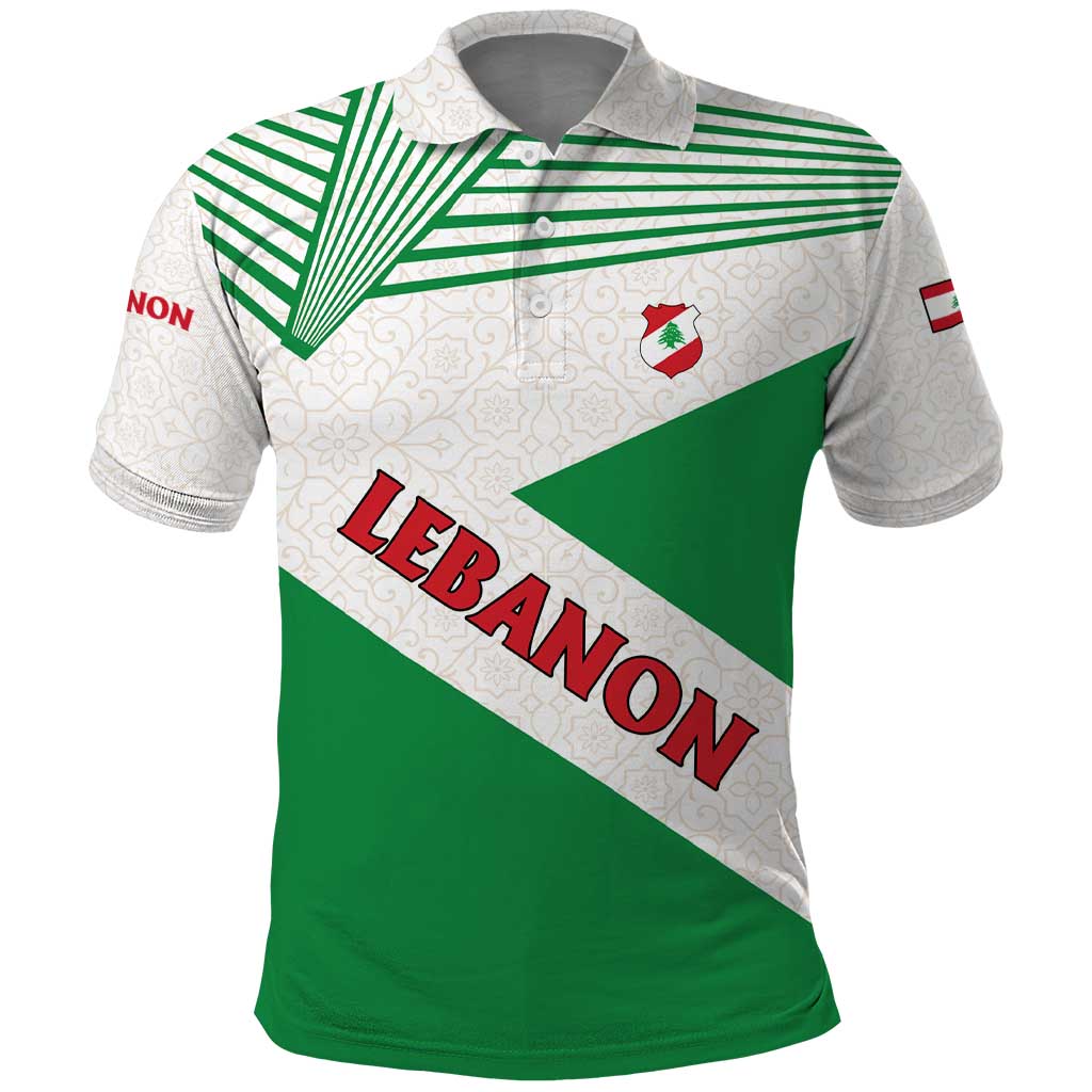 Lebanon Flag Shield Polo Shirt with Cedar Emblem and National Colors