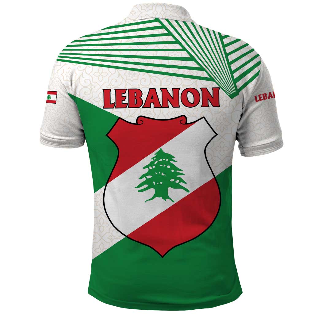 Lebanon Flag Shield Polo Shirt with Cedar Emblem and National Colors