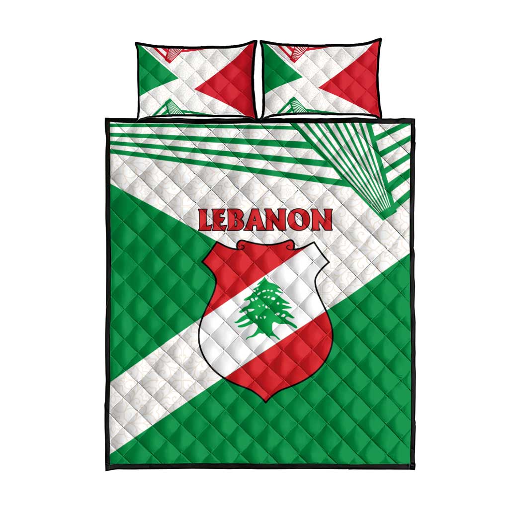 Lebanon Flag Shield Quilt Bed Set with Cedar Emblem and National Colors