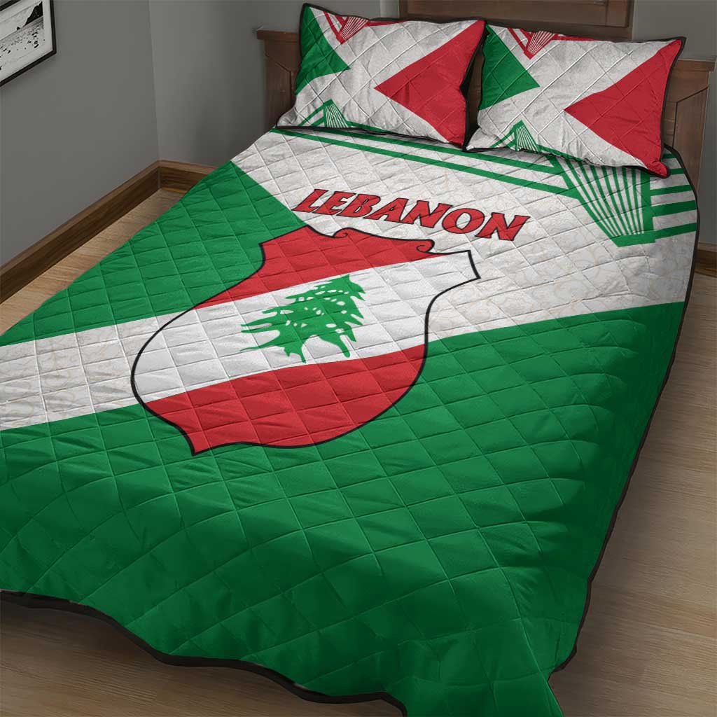 Lebanon Flag Shield Quilt Bed Set with Cedar Emblem and National Colors