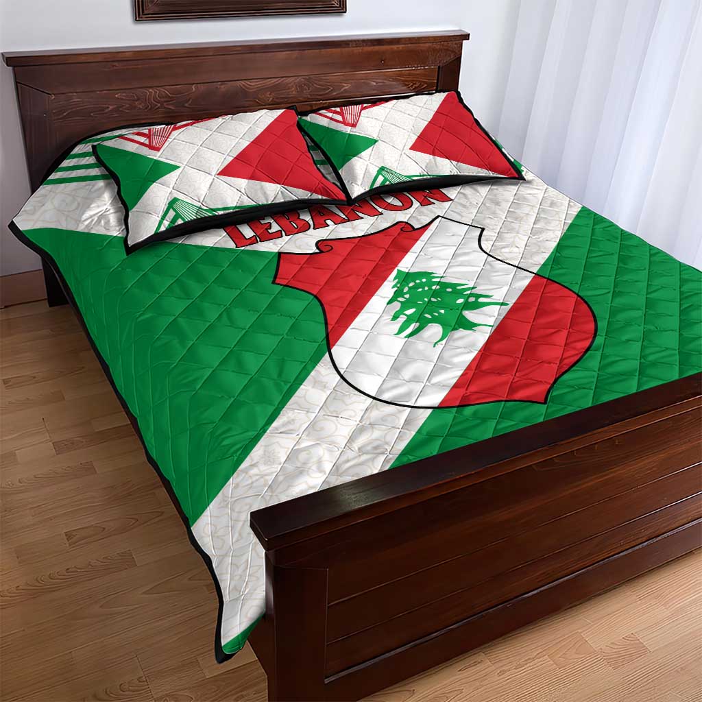 Lebanon Flag Shield Quilt Bed Set with Cedar Emblem and National Colors
