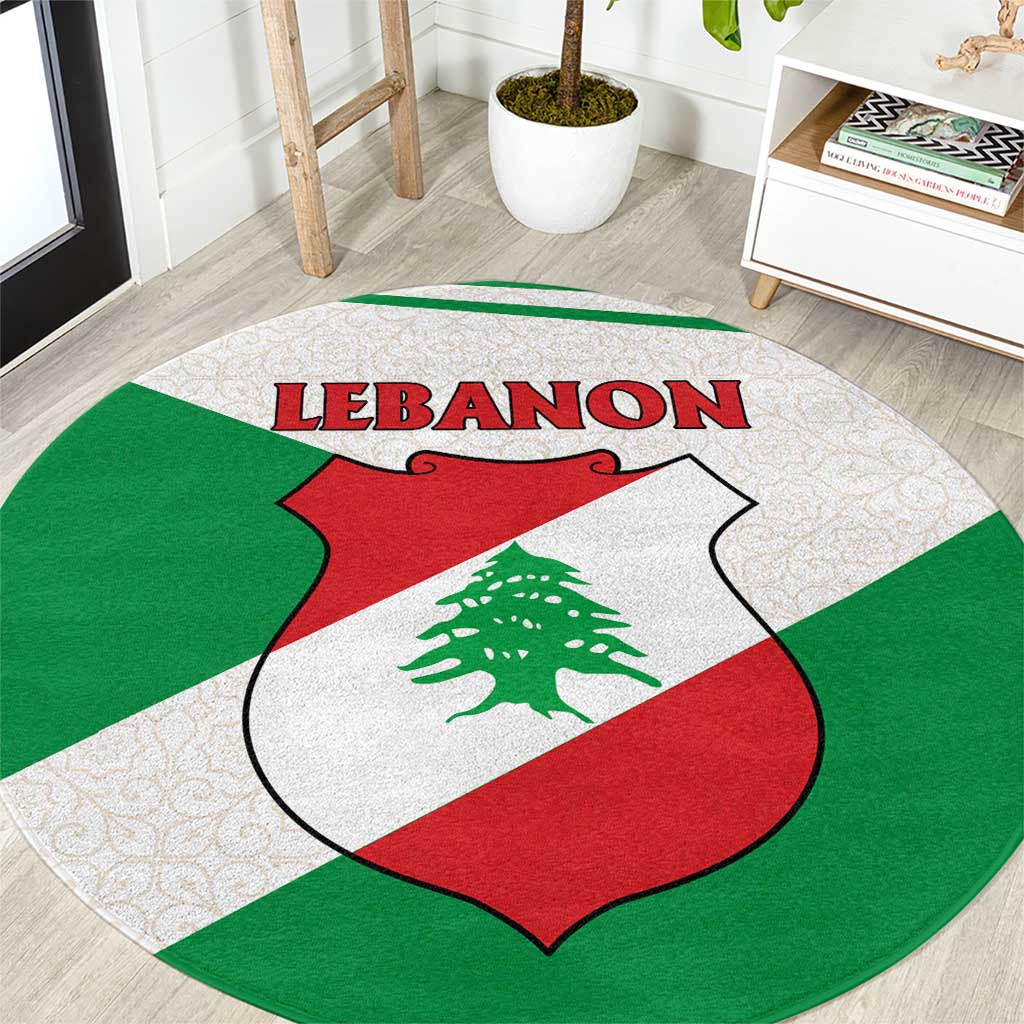 Lebanon Flag Shield Round Carpet with Cedar Emblem and National Colors