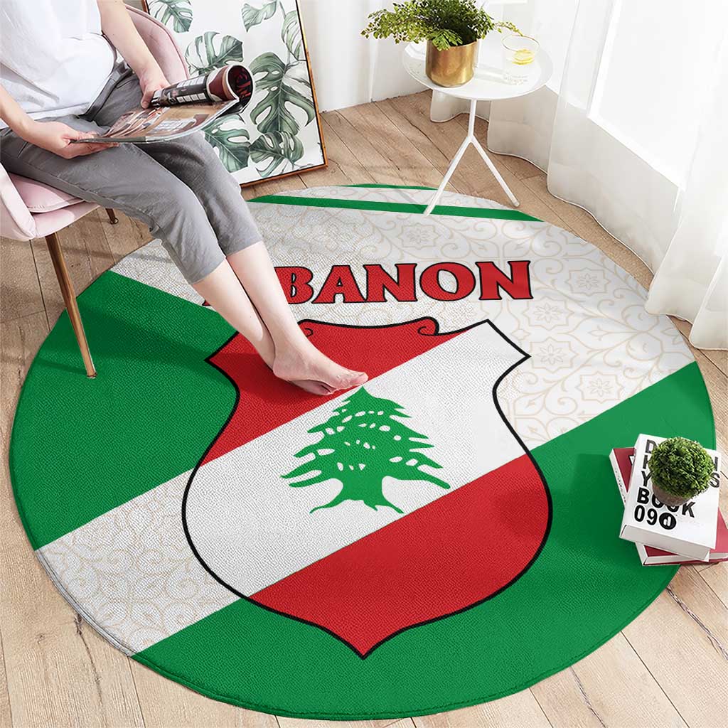 Lebanon Flag Shield Round Carpet with Cedar Emblem and National Colors
