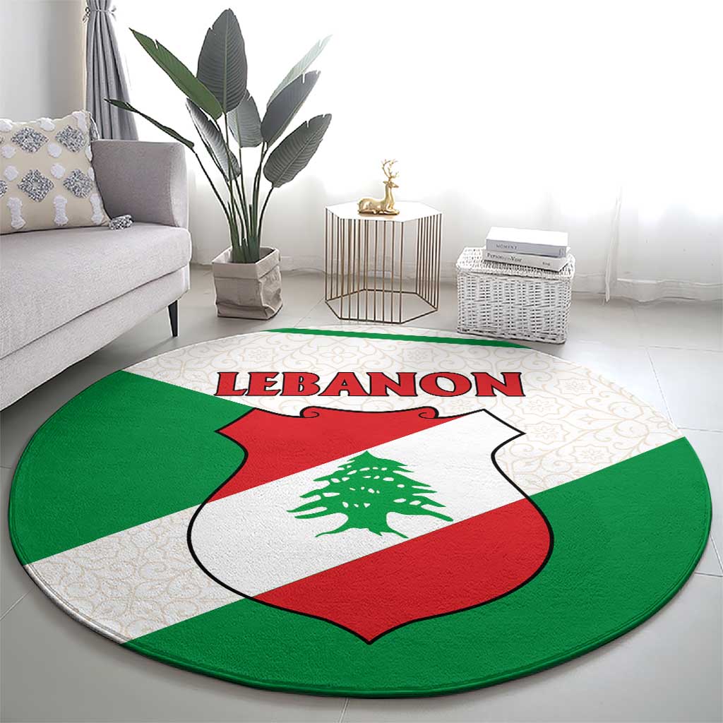 Lebanon Flag Shield Round Carpet with Cedar Emblem and National Colors
