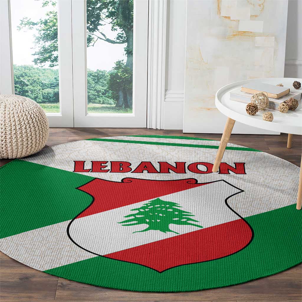 Lebanon Flag Shield Round Carpet with Cedar Emblem and National Colors