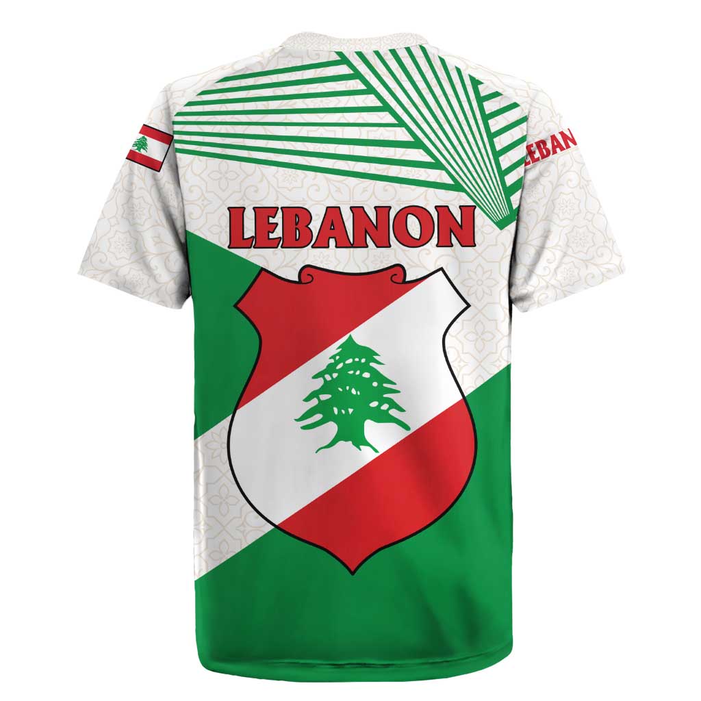 Lebanon Flag Shield Rugby Jersey with Cedar Emblem and National Colors