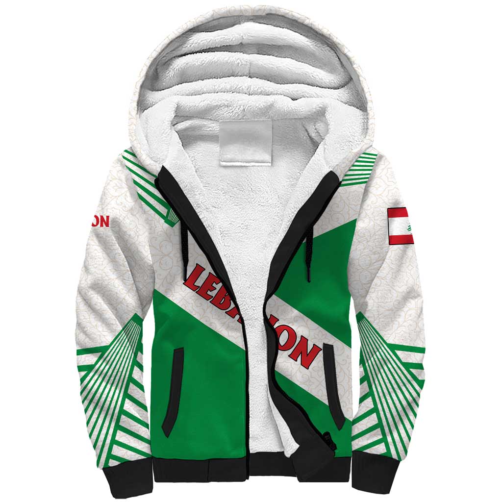 Lebanon Flag Shield Sherpa Hoodie with Cedar Emblem and National Colors