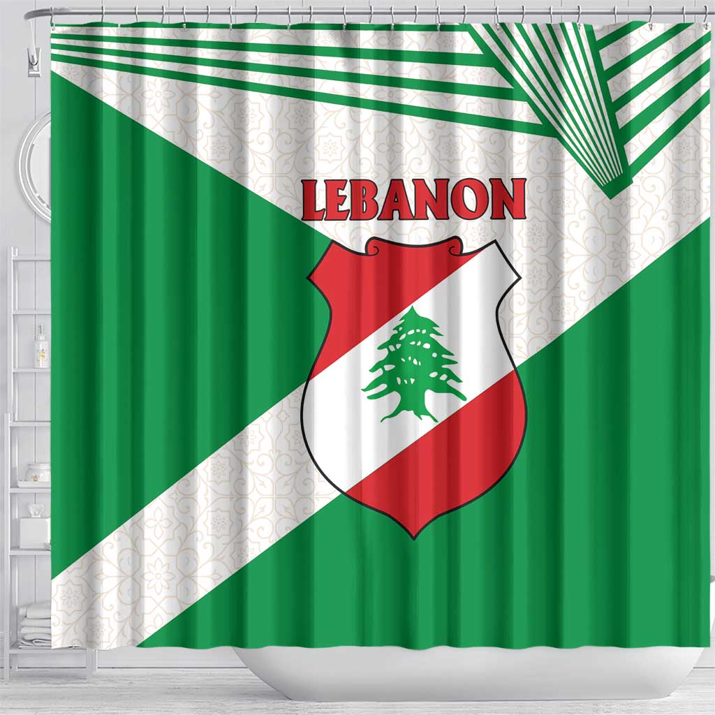 Lebanon Flag Shield Shower Curtain with Cedar Emblem and National Colors