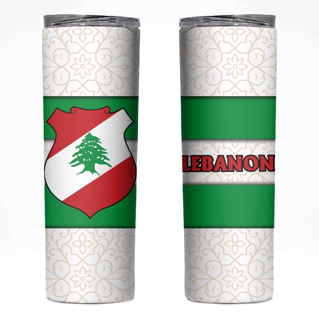 Lebanon Flag Shield Skinny Tumbler with Cedar Emblem and National Colors