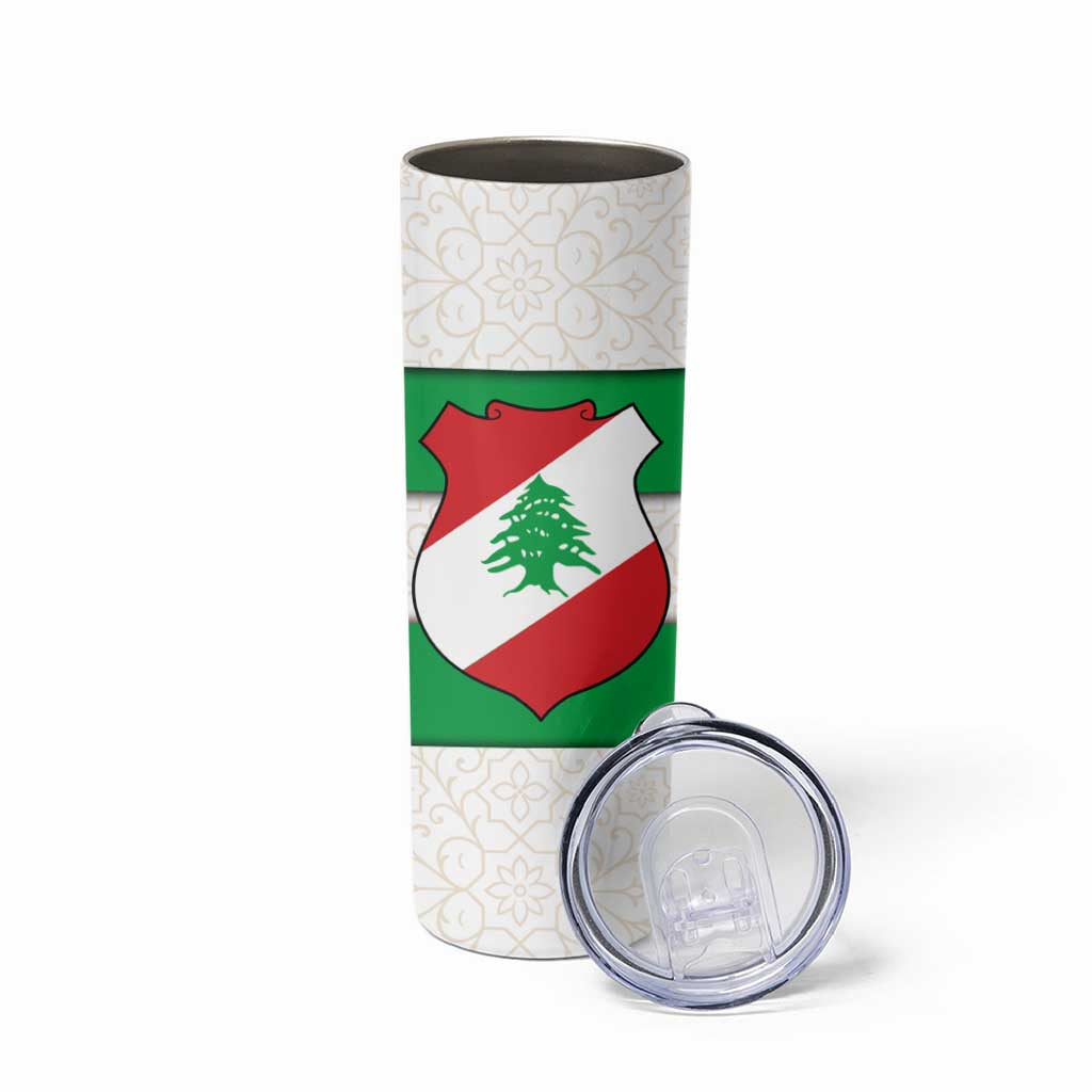 Lebanon Flag Shield Skinny Tumbler with Cedar Emblem and National Colors