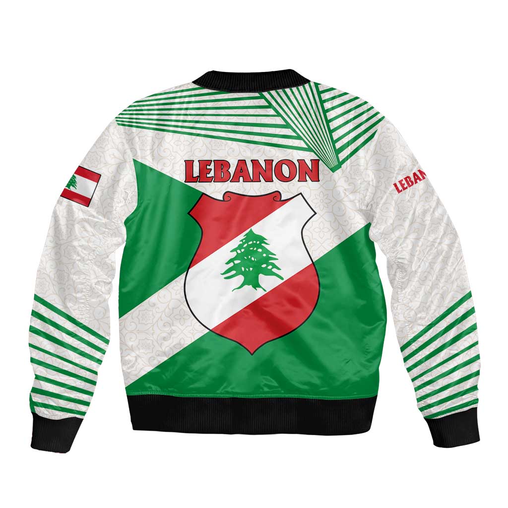 Lebanon Flag Shield Sleeve Zip Bomber Jacket with Cedar Emblem and National Colors