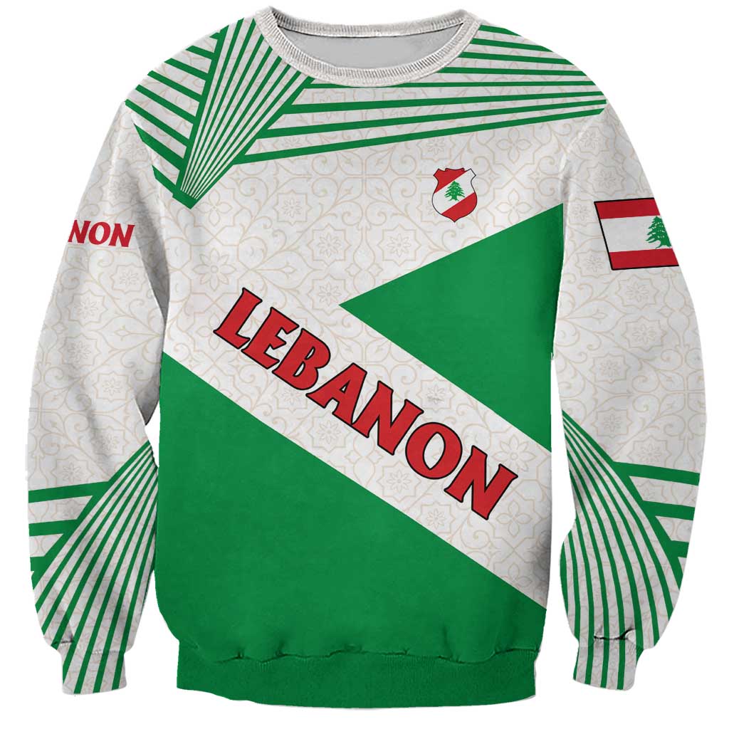 Lebanon Flag Shield Sweatshirt with Cedar Emblem and National Colors