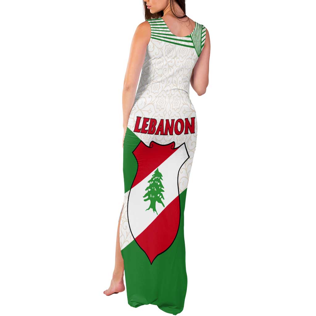 Lebanon Flag Shield Tank Maxi Dress with Cedar Emblem and National Colors