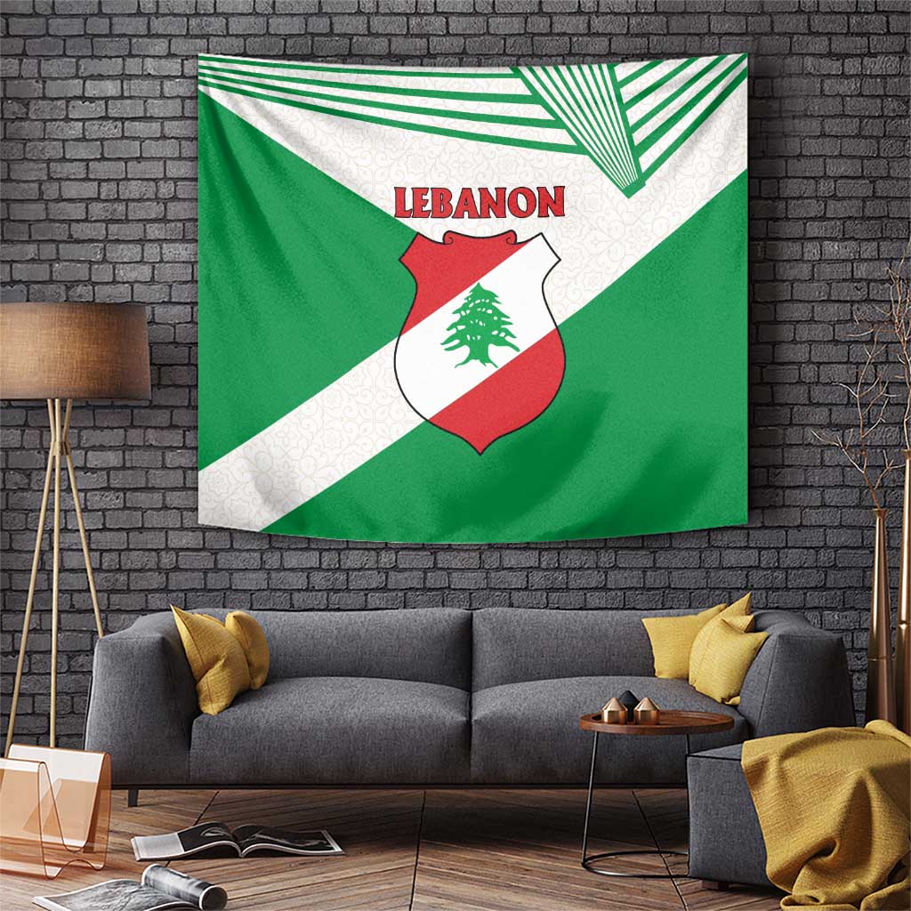Lebanon Flag Shield Tapestry with Cedar Emblem and National Colors