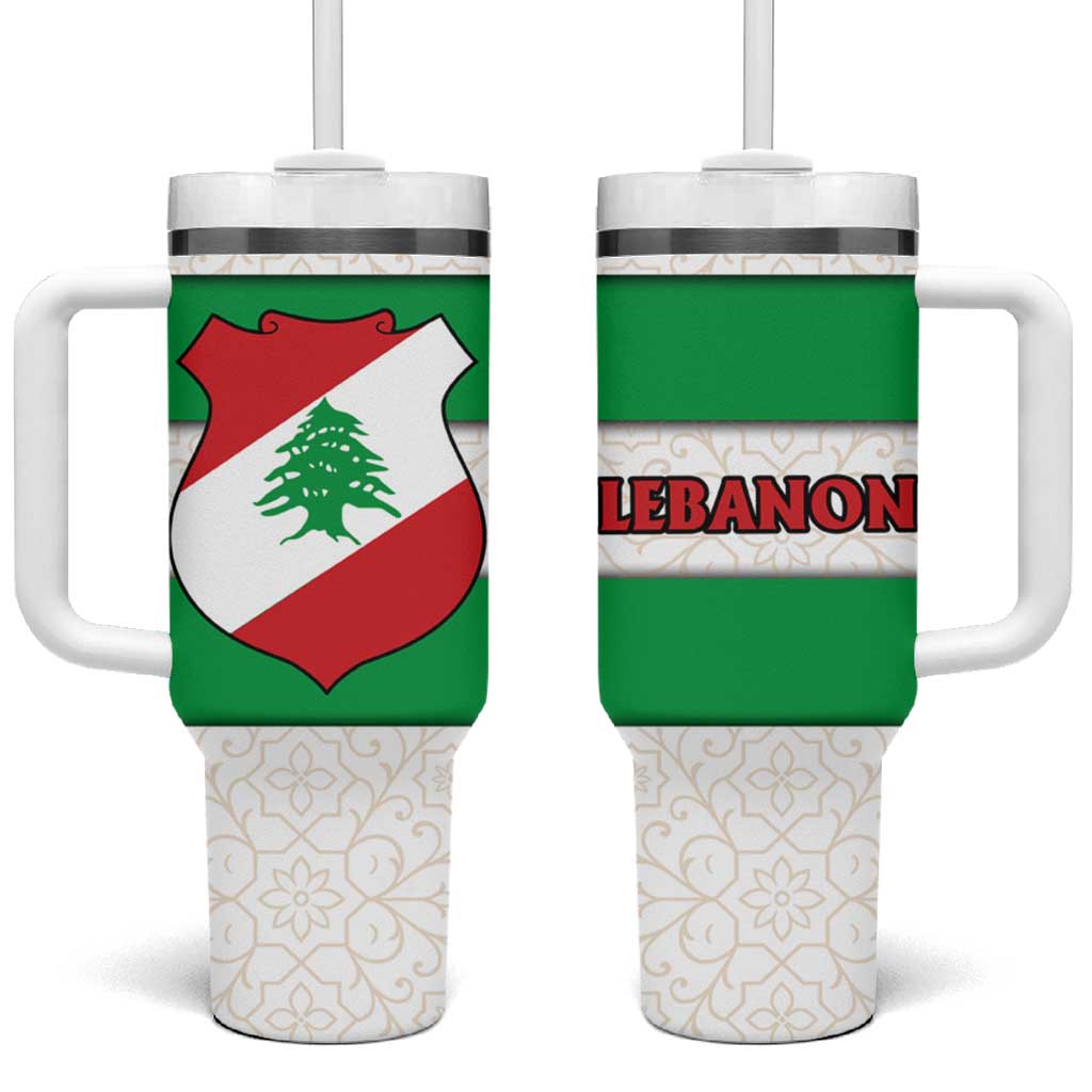 Lebanon Flag Shield Tumbler With Handle with Cedar Emblem and National Colors