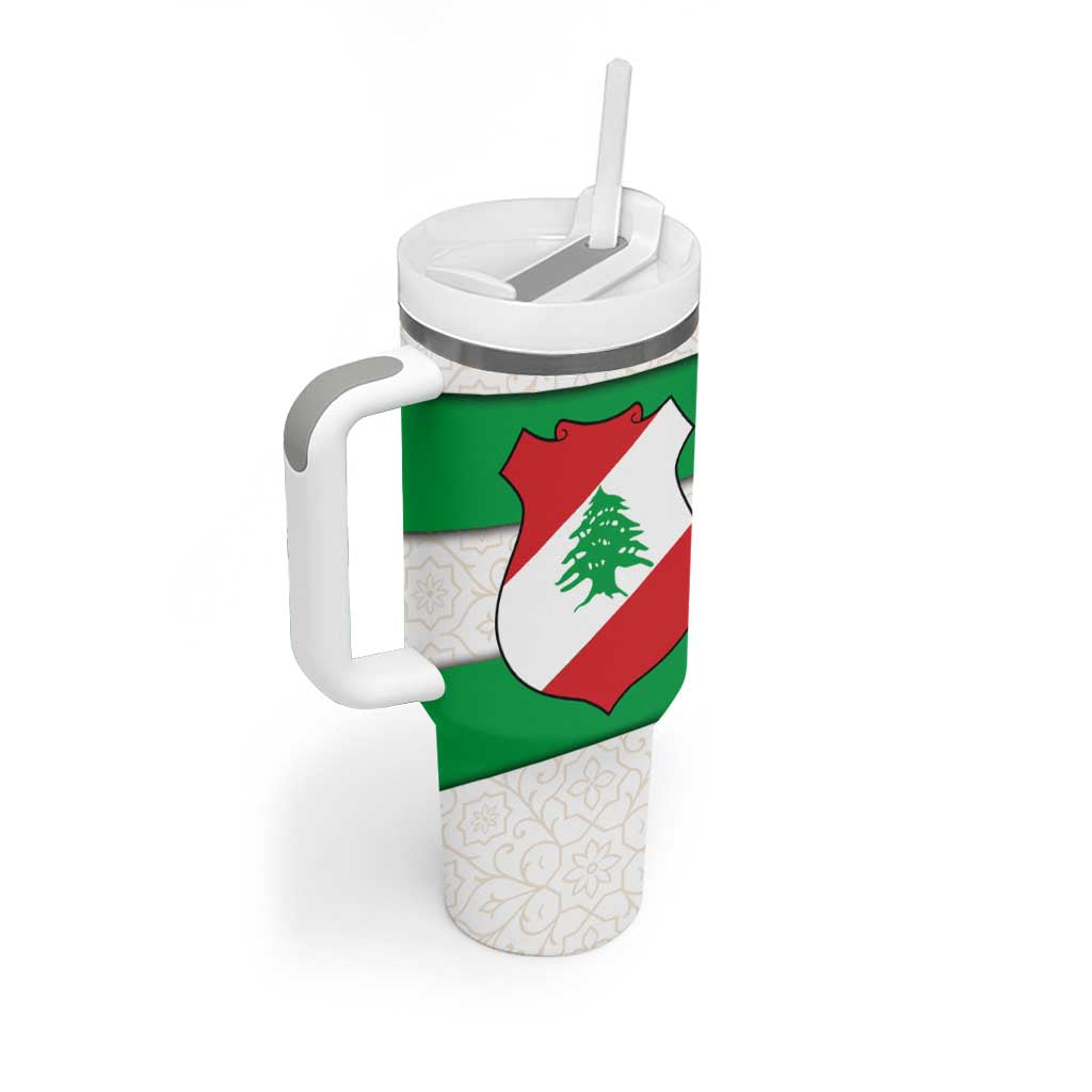 Lebanon Flag Shield Tumbler With Handle with Cedar Emblem and National Colors