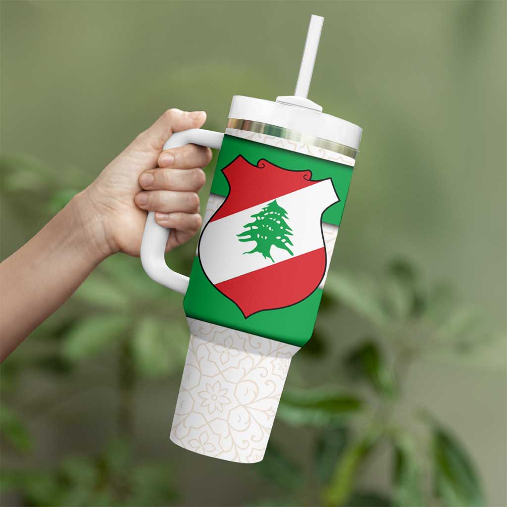 Lebanon Flag Shield Tumbler With Handle with Cedar Emblem and National Colors