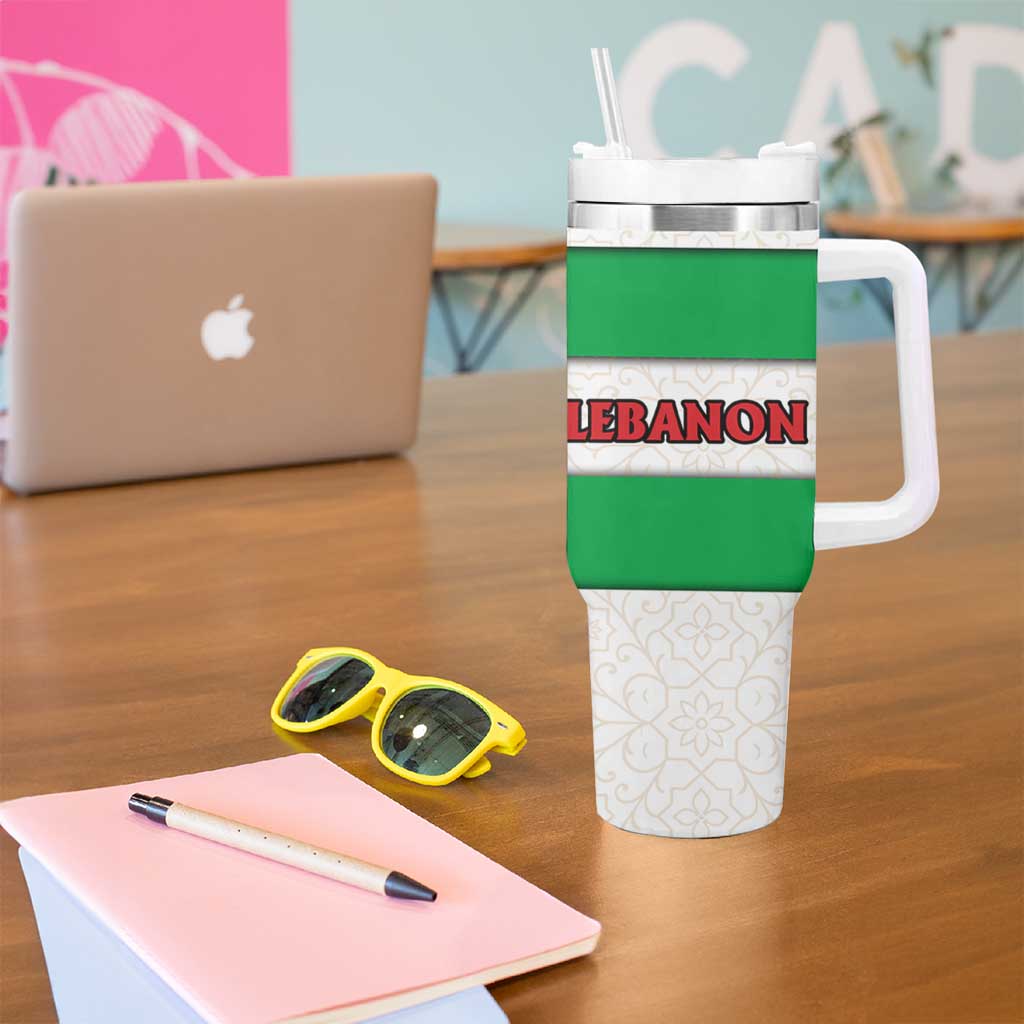 Lebanon Flag Shield Tumbler With Handle with Cedar Emblem and National Colors