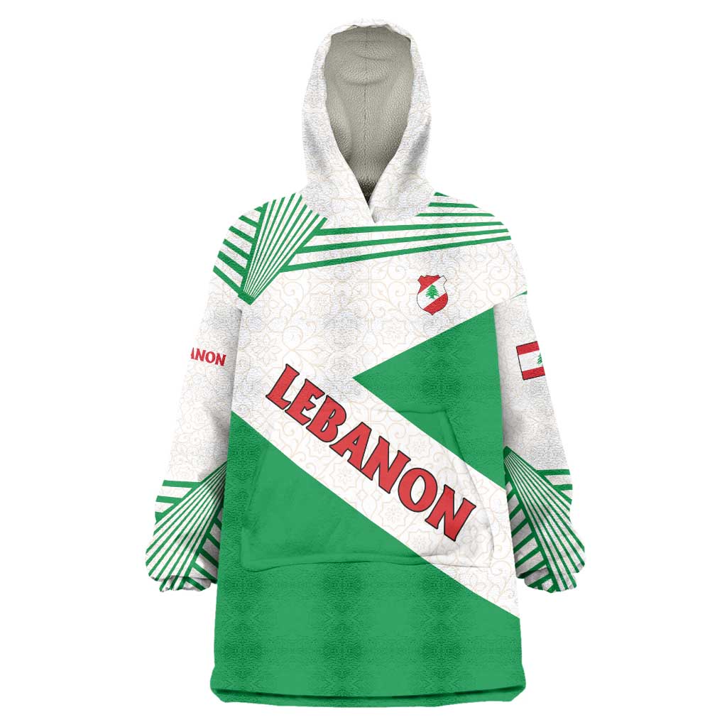 Lebanon Flag Shield Wearable Blanket Hoodie with Cedar Emblem and National Colors