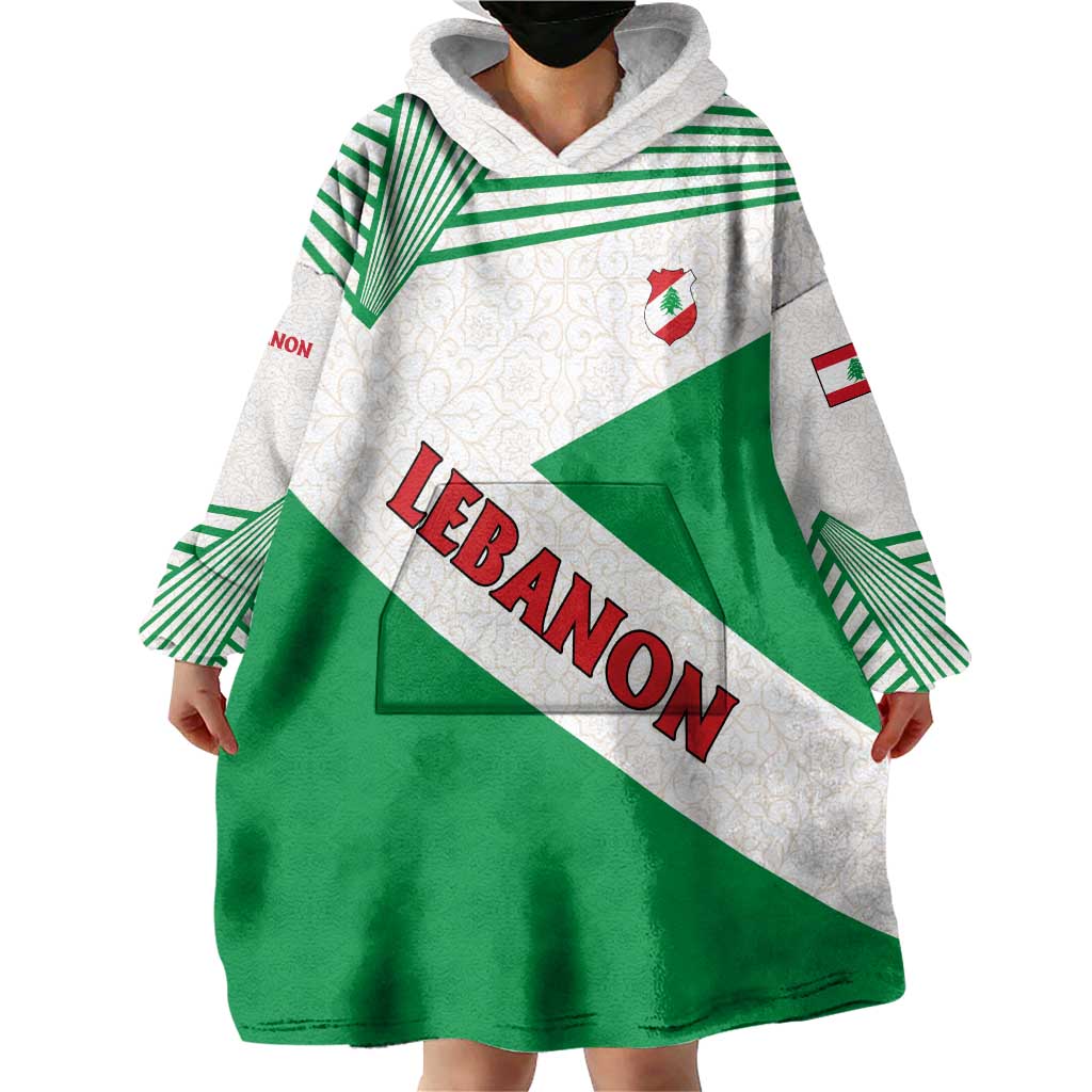 Lebanon Flag Shield Wearable Blanket Hoodie with Cedar Emblem and National Colors