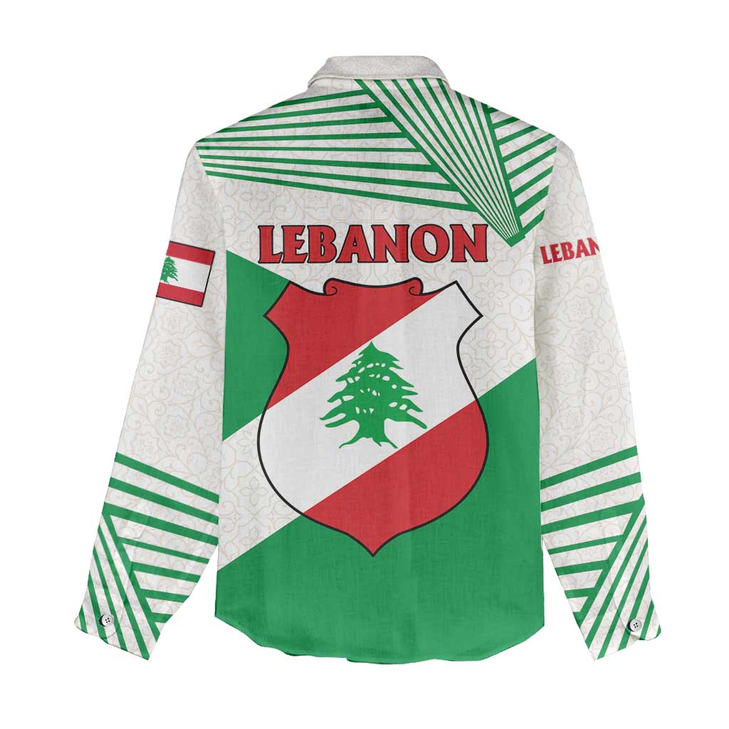 Lebanon Flag Shield Women Casual Shirt with Cedar Emblem and National Colors