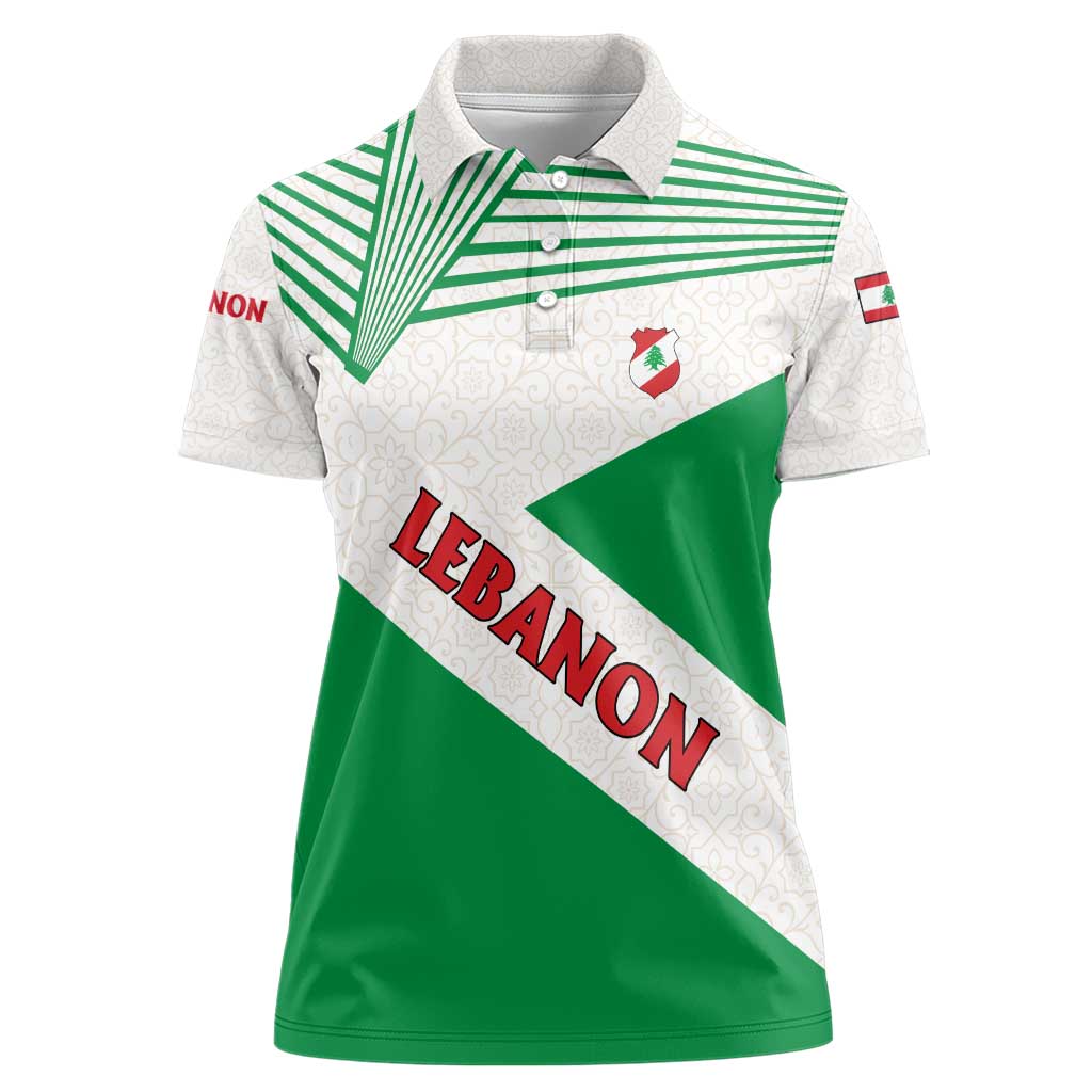 Lebanon Flag Shield Women Polo Shirt with Cedar Emblem and National Colors