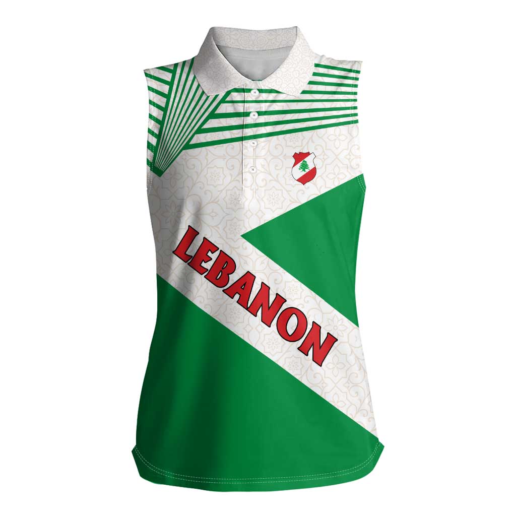 Lebanon Flag Shield Women Sleeveless Polo Shirt with Cedar Emblem and National Colors