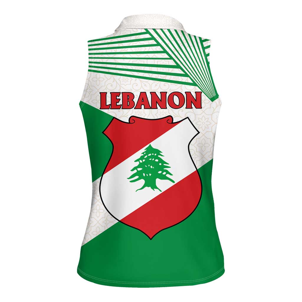 Lebanon Flag Shield Women Sleeveless Polo Shirt with Cedar Emblem and National Colors