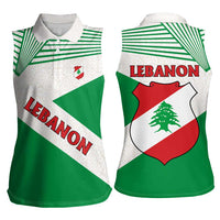 Lebanon Flag Shield Women Sleeveless Polo Shirt with Cedar Emblem and National Colors